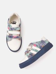 YK Girls White & Blue Floral Printed Sneakers