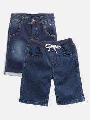 YK Boys Navy Blue Denim Shorts Pack of 2