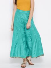 W Women Sea Green Solid Palazzo Trousers