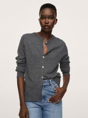 MANGO Women Charcoal Grey Solid Cardigan