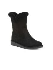 Flat n Heels Women Black Suede Flat Boots