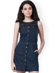 FabAlley Women Blue Solid Dungaree Dress