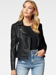 Forever New Women Black Crop Biker Jacket