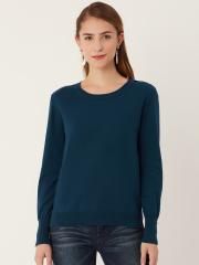 Madame Women Navy Blue Solid Pullover