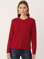 Madame Women Red Self-Design Cardigan