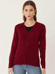 Madame Women Maroon Solid Cardigan