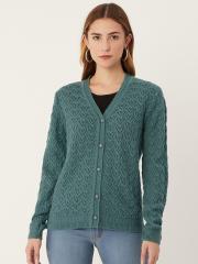 Madame Women Green Self Design Cardigan