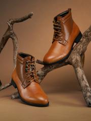 Roadster Men Tan Brown Solid Mid-Top Flat Boots