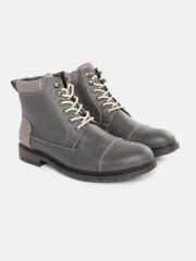 Roadster Men Charcoal Grey Solid Mid-Top Flat Boots