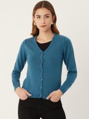 Madame Women Blue Solid Cardigan