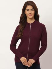 Madame Women Maroon Solid Cardigan