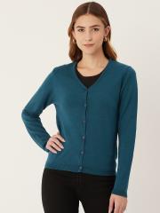 Madame Women Teal Blue Solid Cardigan