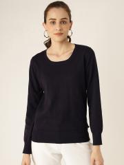 Madame Women Navy Blue Solid Pullover