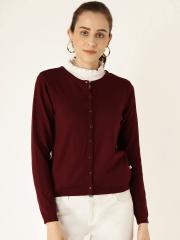 Madame Women Maroon Solid Cardigan