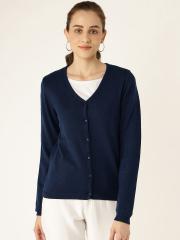 Madame Women Navy Blue Solid Cardigan