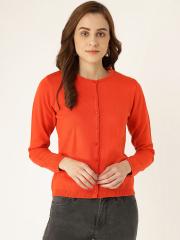 Madame Women Orange Solid Cardigan