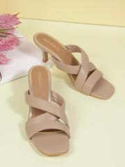 DressBerry Women Beige  Solid Slim Heels