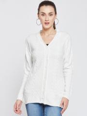 Madame Women Off White Solid Cardigan