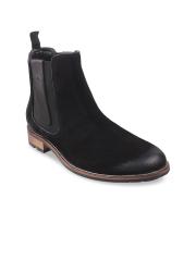 DAVINCHI Men Black Leather Flat Boots