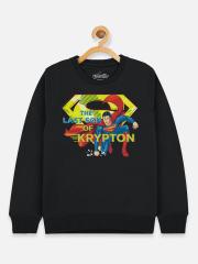 Kids Ville Boys Black Superman Printed Sweatshirt