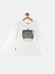 Gini and Jony Boys White Printed T-shirt