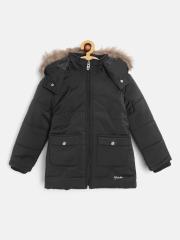 Fort Collins Girls Black Solid Parka Jacket with Detachable Hood