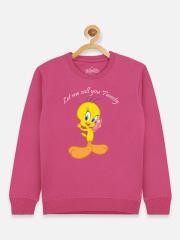 Kids Ville Tweety Girls Pink Printed Sweatshirt