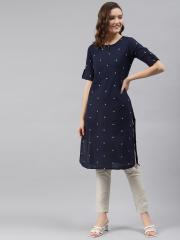 Rangriti Women Navy Blue Printed Kurta