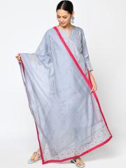 Fabindia Women Blue Embroidered Straight Kurta with Trousers