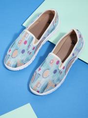 Kook N Keech Women Blue & Beige Printed Slip-On Sneakers