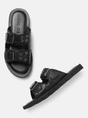 Geox Men Black Leather Comfort Sandals