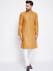 even Men Beige Solid Dobby Kurta