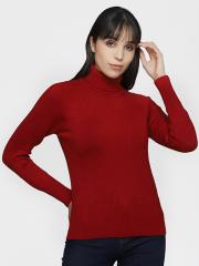 Madame Women Red Solid Sweater Vest