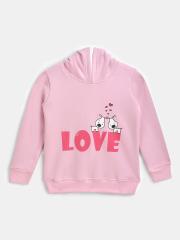 YK Girls Pink Printed Hooded Sweatshirt