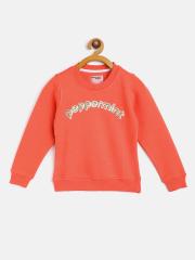 Peppermint Girls Coral Red Embellished Sweatshirt