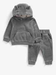 mothercare Infant Boys Grey Solid Hooded Sweatshirt with Joggers