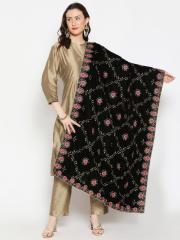 Dupatta Bazaar Women Black Embroidered Velvet Dupatta