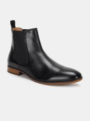 Arrow Men Black Leather Flat Boots