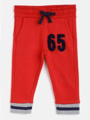 United Colors of Benetton Boys Red Solid Joggers with Applique Detail