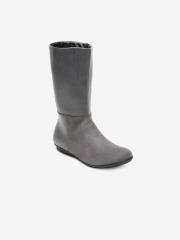 Flat n Heels Women Grey Suede Flat Boots