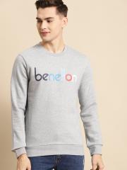 United Colors of Benetton Men Grey Melange Printed Sweatshirt