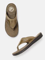 Woodland Men Khaki Leather Comfort Sandals