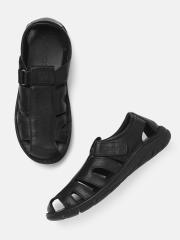 Woodland Men Black Leather Fisherman Sandals