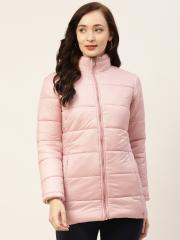 Okane Women Pink Solid Padded Jacket with Detachable Hood