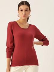 Madame Women Red Solid Sweater