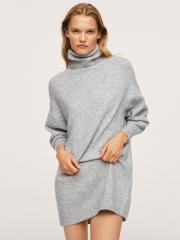 MANGO Women Grey Melange Solid Sweater Dress