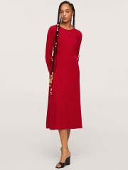 MANGO Women Red Solid A-Line Midi Dress