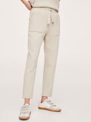 MANGO Women Beige Solid Cropped Trousers