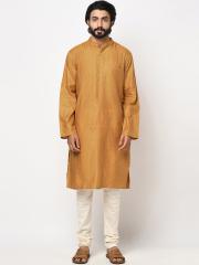 Fabindia Men Yellow Solid Kurta