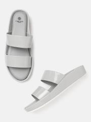 Carlton London Women Grey Solid Flatform Sandals